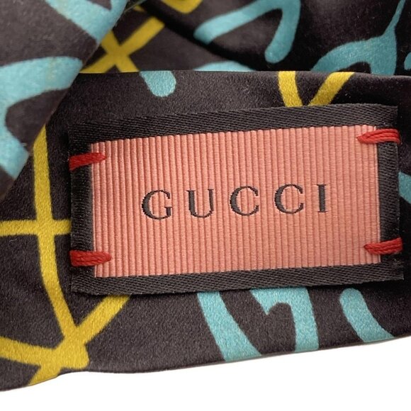 Auth GUCCI Gucci Ghost Print - Black Light Blue Yellow Silk Other Jewellery - Picture 5 of 5